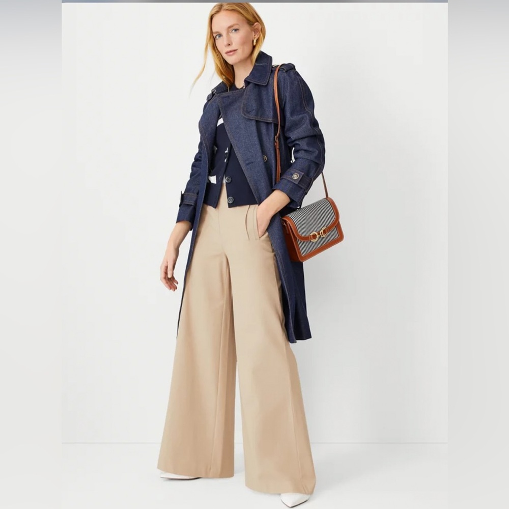 Ann Taylor 6P The Petite Sailor Palazzo Pant In Twill in Baguette
